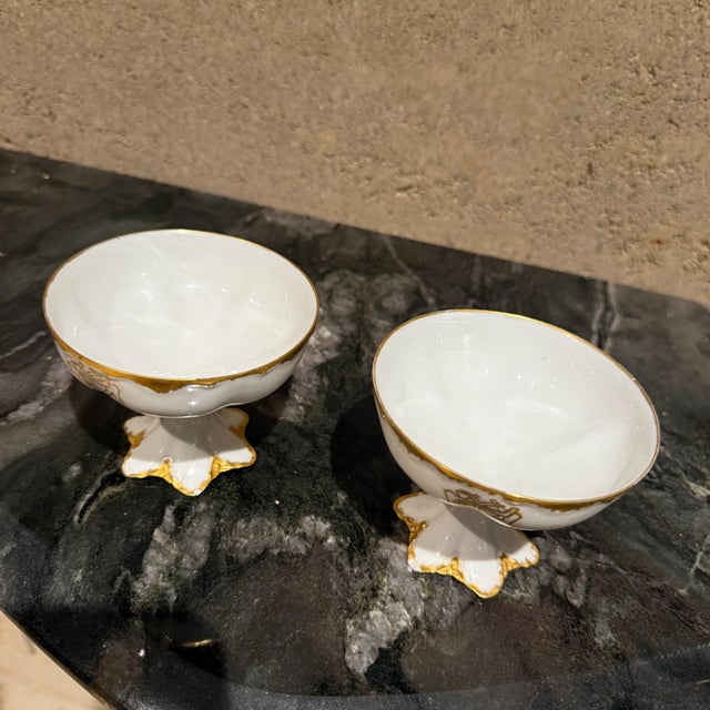 For your consideration, a set (pair of two) of antique Theodore Haviland Limoges punch cups or sherbet bowls with a white...