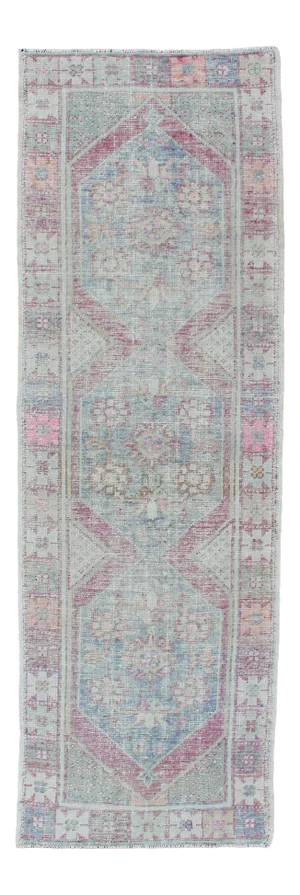 Vintage Turkish Oushak Runner With Soft Pastel Blue, Lavender and Pink Tones