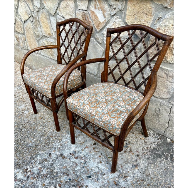 Pair of Vintage Diamond Lattice Backed Bent Arm Chairs For Sale In San Antonio - Image 6 of 7