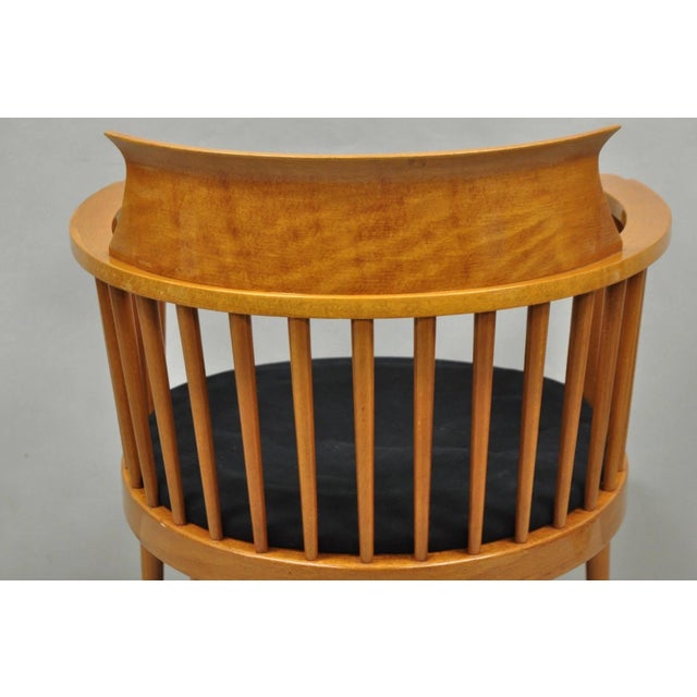 Vintage Postmodern Maple Wood Spindle Barrel Back Tapered Leg Lounge Arm Chair For Sale - Image 11 of 12