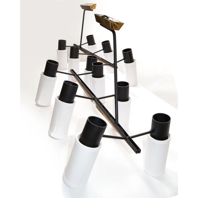 Pair Maison Lunel 6-Light Chandelier Black Steel & Brass Mid-Century Modern 1960 For Sale In Miami - Image 6 of 13