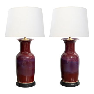 Imposing Pair of Chinese Oxblood Glazed Porcelain Lamps For Sale
