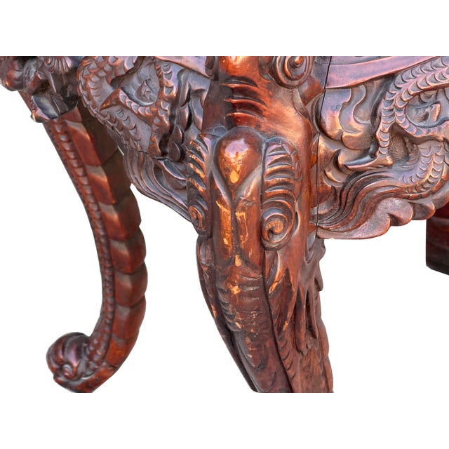 Vintage Carved Solid Wood Dragon Round Plant Stand Display Accent Table For Sale - Image 13 of 13