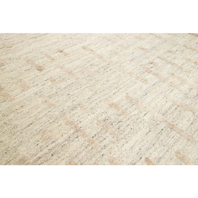 12 X 15 Room Size Modern Moroccan Designed Wool Rug in Beige For Sale - Image 9 of 11