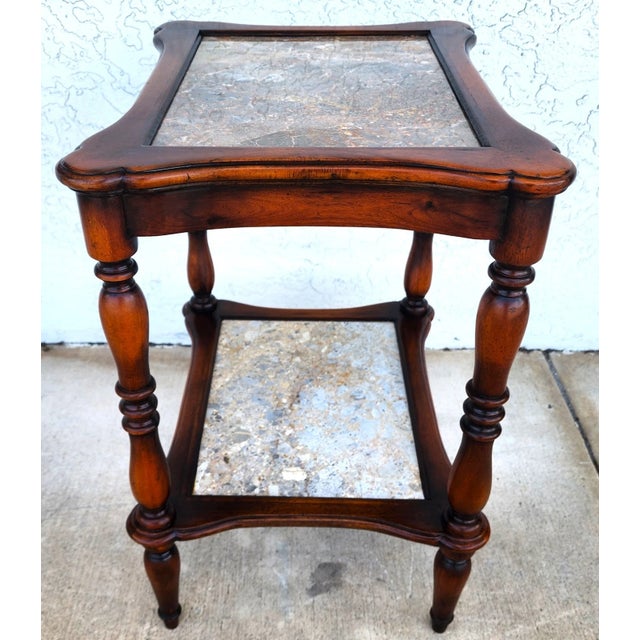 Theodore Alexander 2 Tier Mahogany & Marble Side Lamp Table With Pullout Top For Sale - Image 11 of 11