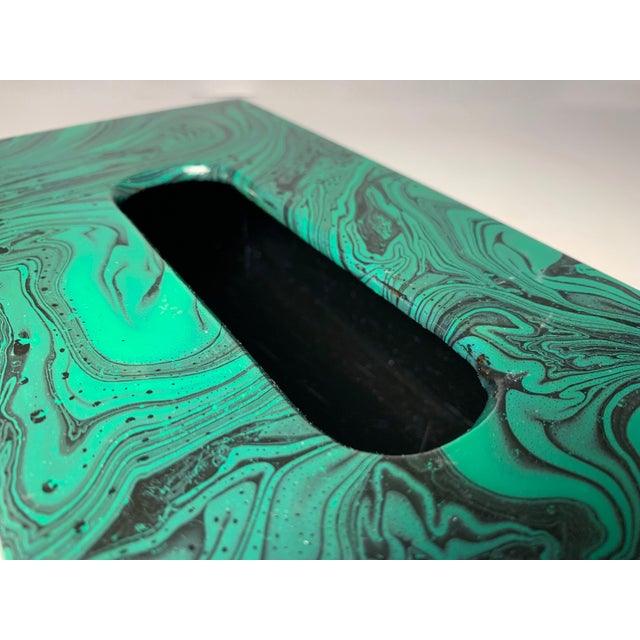 Mid 20th Century Vintage Handcrafted/Painted Faux Malachite Tissue Box For Sale - Image 5 of 9