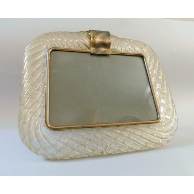 Vintage photo frame with hand blown clear Murano "Torciglione" glass border infused with gold flecks / Made in Italy circa...