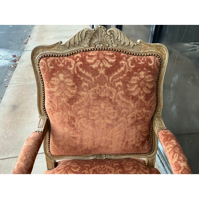French William Switzer Cerused Carved Fruitwood French Louis XV Style Arm Chair For Sale - Image 3 of 14