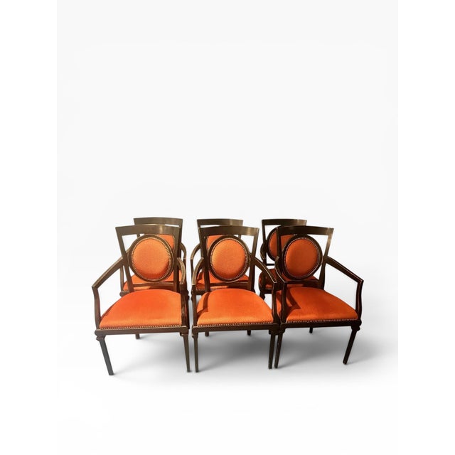Minton-Spidell Set of 6 Minton-Spidell Hollywood Regency Style Dining Armchairs in Distressed Craquelure Finish For Sale - Image 4 of 12