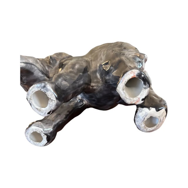 1970s Large Mid-20th Century Japanese Ceramic Elephant Pair – Mother and Calf in Gray Glaze For Sale - Image 5 of 15