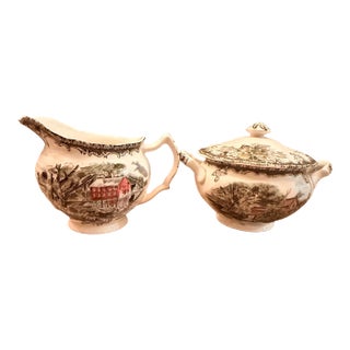 1950s Johnson Bros Friendly Village Cream and Sugar For Sale
