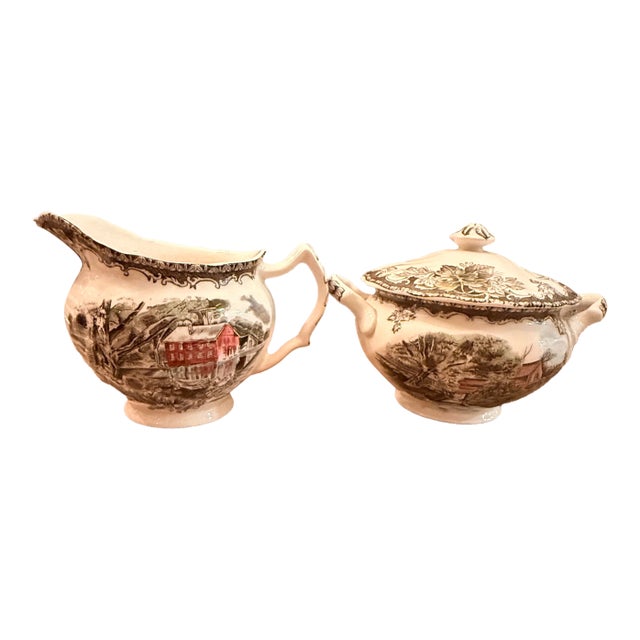 1950s Johnson Bros Friendly Village Cream and Sugar For Sale