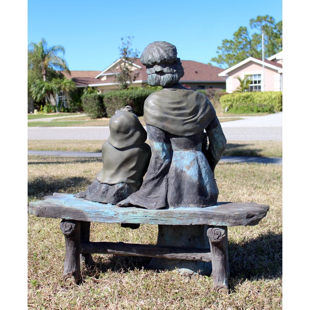 Vintage Life-Size Victorian Mother & Child Garden Sculpture With Bronze Faces, Hands & Upper Body – Garden Bench Statue With Basket Planter, 1980s For Sale - Image 12 of 18