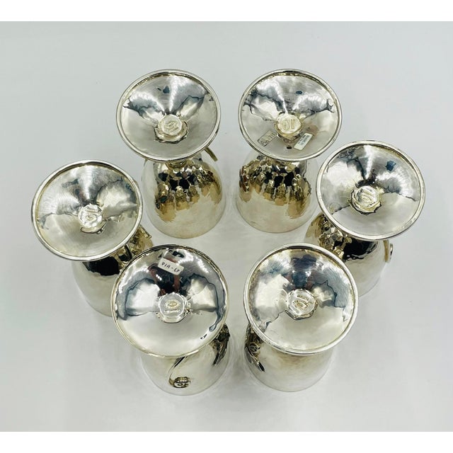 1980s Set of 6 Emilia Castillo Silver-Plated Goblets With Stone Inlay For Sale - Image 11 of 18