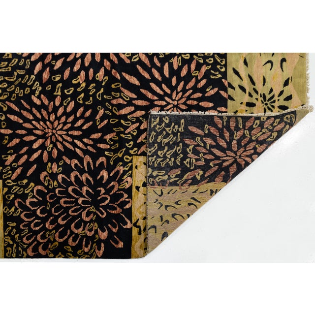 Abstract Modern Hand-Knotted Wool Area Rug – Abstract Botanical Floral Burst & Patchwork For Sale - Image 3 of 12