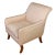 A vintage upholstered club chair in modern style with a flared back, narrow arms and slender light wood legs. Fabric...