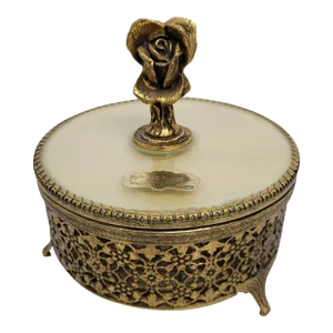 1950s Vintage Gold Gilt Filigree Ormolu Jewelry Box
