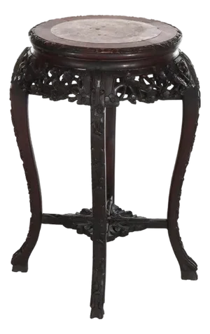 Antique Chinese Floral Carved Rosewood Rouge Marble Top Stand C1910