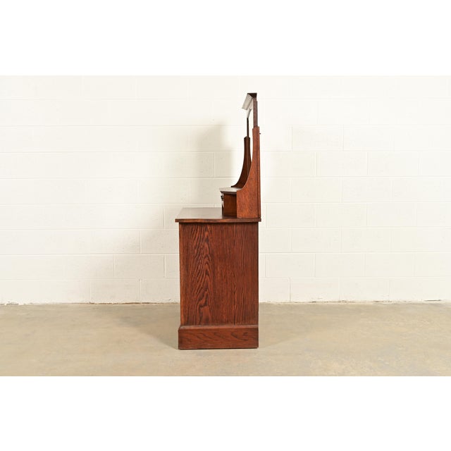 Liberty & Co. Antique English Mission Oak Arts & Crafts Vanity Dresser With Mirror, Circa 1900 For Sale - Image 11 of 13