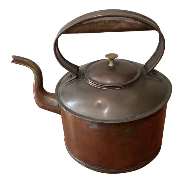 Rare Early 19th Century Collectible Hand-Hammered English Copper & Brass Tea Kettel For Sale