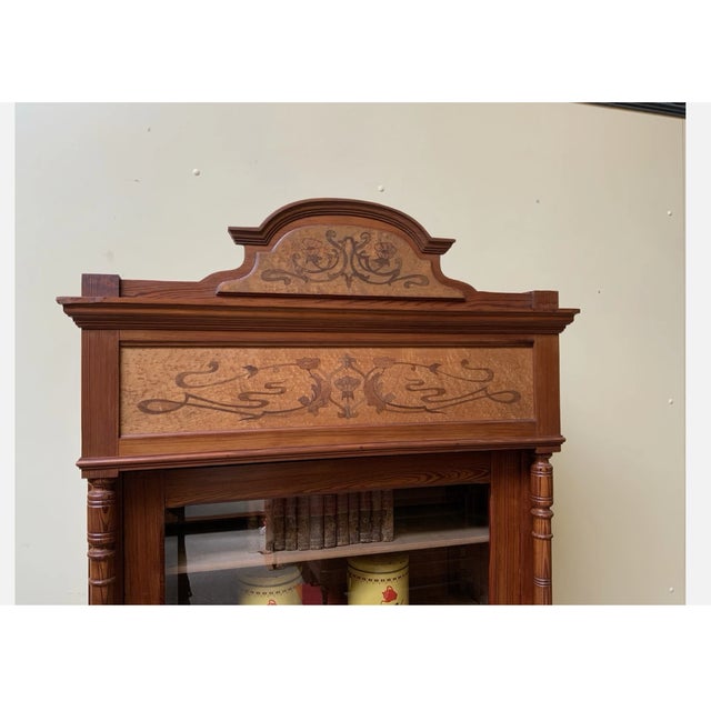 Antique Art Nouveau Display Bookcase with Inlays, 1910 For Sale - Image 4 of 10
