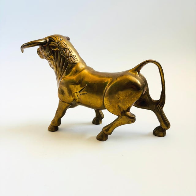 Large Vintage Brass Bull Statue For Sale - Image 4 of 13