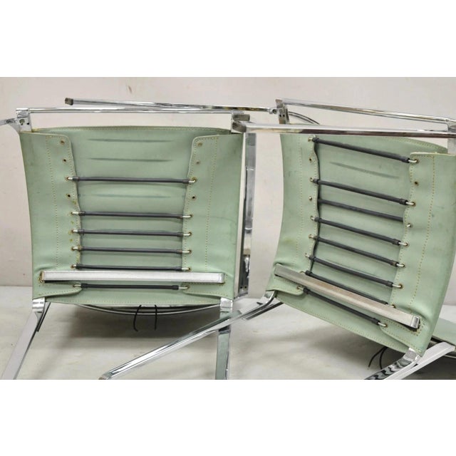 Late 20th Century Italian Modern Naos Italy Teal Blue Leather Chrome "Corset" Arm Chairs - A Pair For Sale - Image 9 of 12