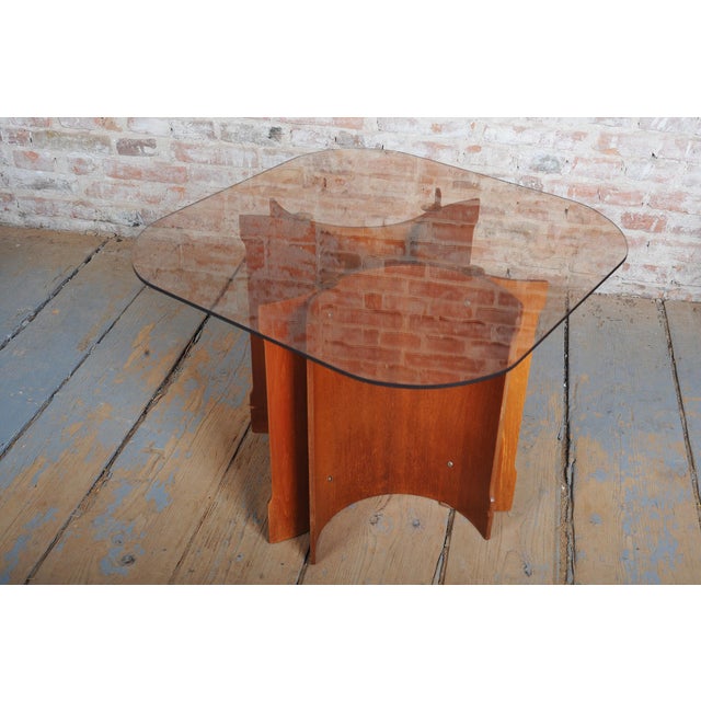 Brown Mid-Century Modern Nesting Table in Oak and Smoked Glass, Czech, 1960s, Set of 5 For Sale - Image 8 of 11
