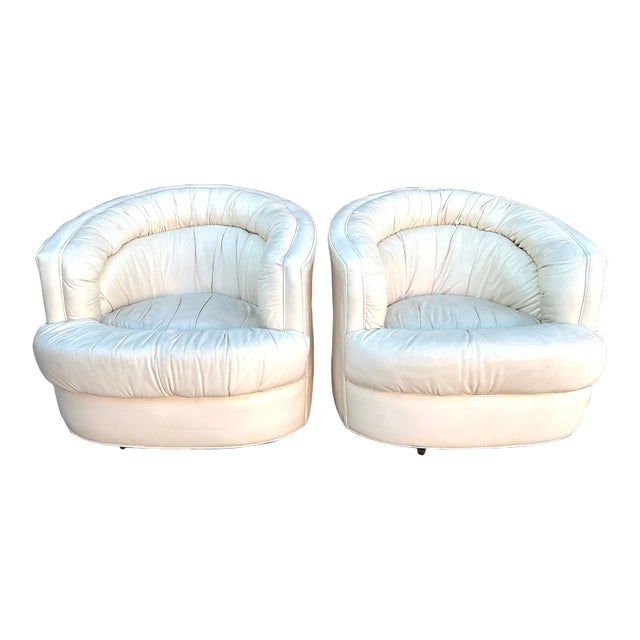 Vintage Milo Baughman Style Leather Swivel Chairs-A Pair For Sale