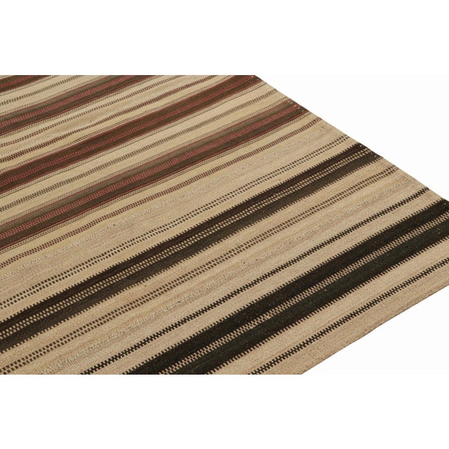 1950s Vintage Persian Kilim in Beige & Brown Stripes in Panel Style by Rug & Kilim For Sale In New York - Image 6 of 8