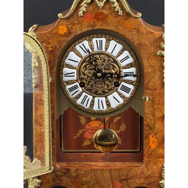 Wood Italian Inlaid Mantel Clock, German Movement, 152in, 1940s For Sale - Image 7 of 13