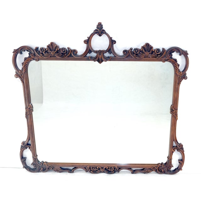 Chippendale c1940s Pierced Carved Mahogany 56x50” Chippendale Style Wall Mirror MINT! For Sale - Image 3 of 11