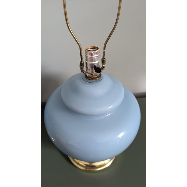 Metal Vintage Powder Blue Ginger Jar Table Lamps, Pair of 2 With Brass-Tone Bases For Sale - Image 7 of 10