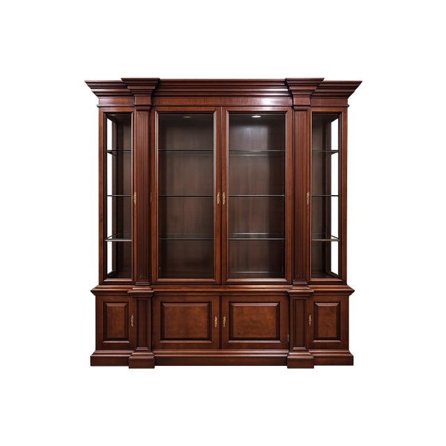 Wood Century Furniture Claridge Mahogany Breakfront China Cabinet / Display Wall Unit For Sale - Image 7 of 9