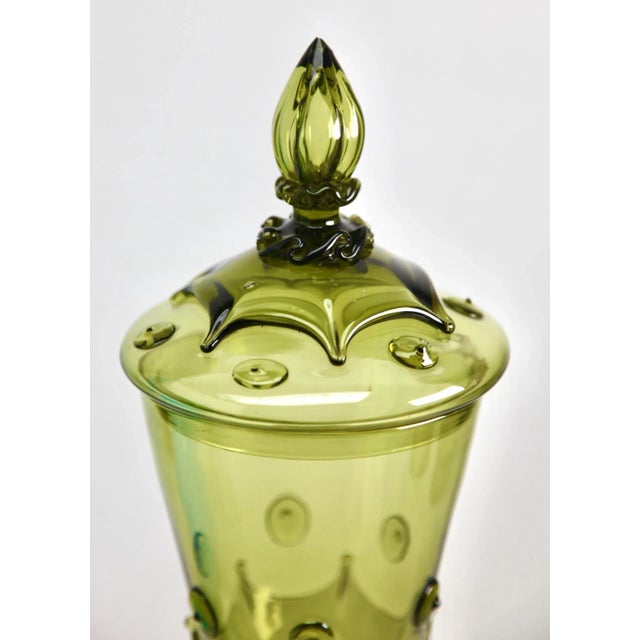 Bohemian Glass Footed Jar with Lid, 1950s For Sale - Image 4 of 13