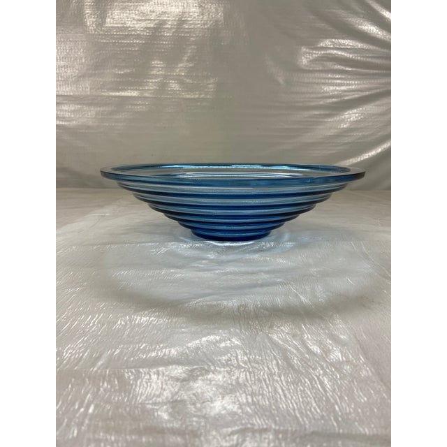 Late 20th Century Blue Ribbed Glass Bowl | Chairish