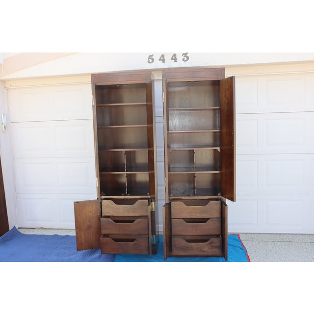 1970s Henredon Fine Furniture Campaign Pair of Armoires For Sale In Tampa - Image 6 of 9