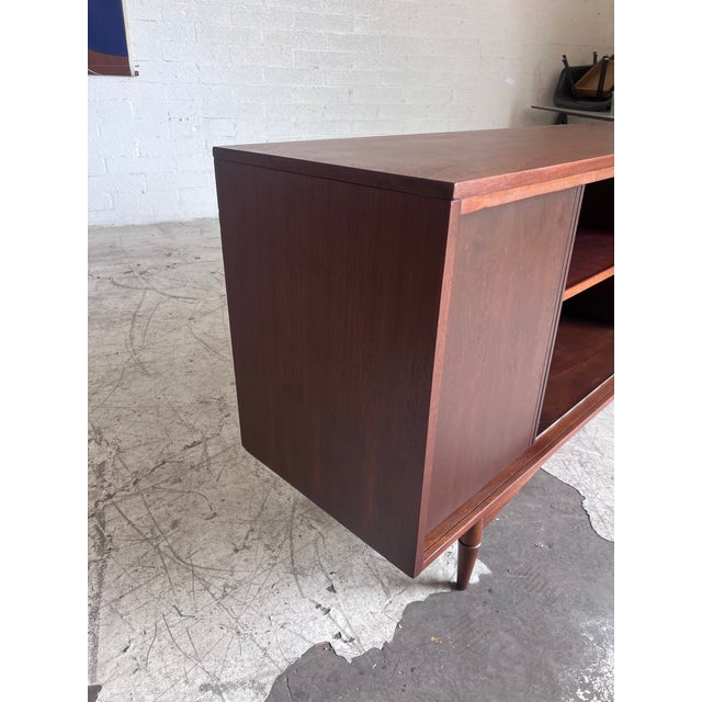 Mid-Century Modern Refinished Vintage Open Cabinet Walnut Credenza For Sale - Image 3 of 9