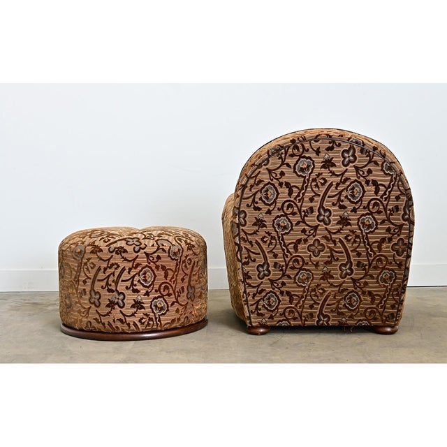 Art Deco Early 20th Century French Art Deco Upholstered Armchair and Ottoman For Sale - Image 3 of 18
