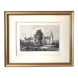 Antique Etching of French Chateau Bazoches Burgundy France by D. Lancelot 19th Century For Sale