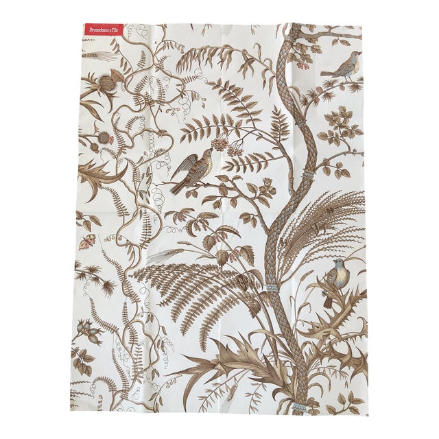 Brunschwig & Fils Iconic "Bird and Thistle" Pattern Wallpaper in Beige Colorway | Chairish