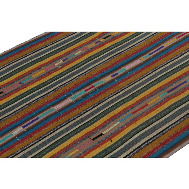 Rug & Kilim 1950s Vintage Chaput Kilim in Multicolor Striped Pattern, Polychromatic Rug For Sale - Image 4 of 8