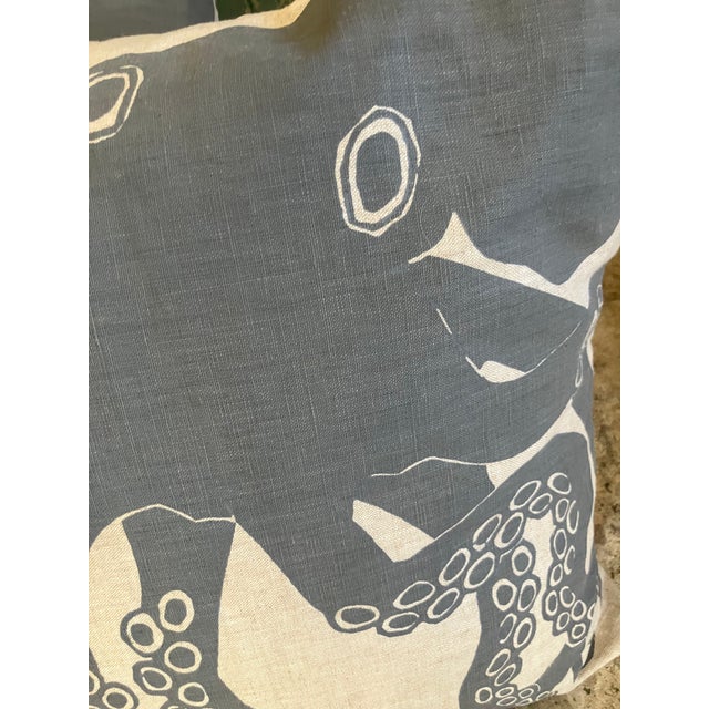 Textile 2000's Blue Octopus Linen Cushions P/2 For Sale - Image 7 of 11