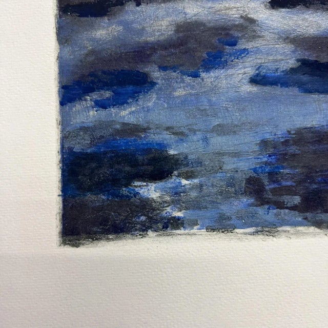 Blue Art by Gina Kail Monoprint Abstract Blue Landscape 9 June 1998 For Sale - Image 8 of 9