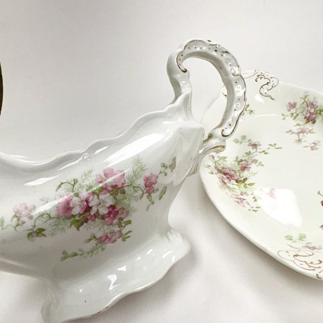 Pink Antique John Maddocks Ironstone Gravy Boat – Pink Floral Gold Trim For Sale - Image 8 of 10