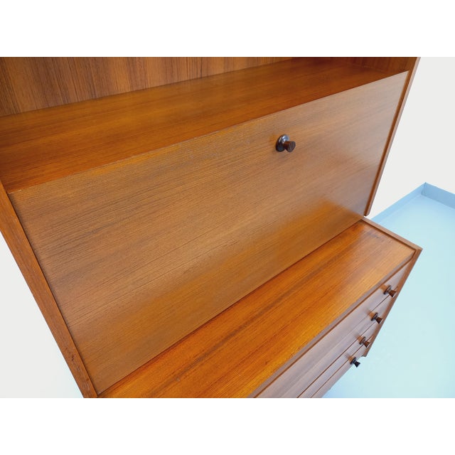 Tan Vintage Teak Bookcase with Chest of Drawers and Secretary, 1960s-1970s For Sale - Image 8 of 18