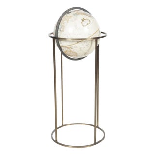 Replogle “World Classic” 12-Inch Library Globe on Brass Pedestal Stand, Mid-Century Modern Style, Usa, Circa 1960–1980 For Sale