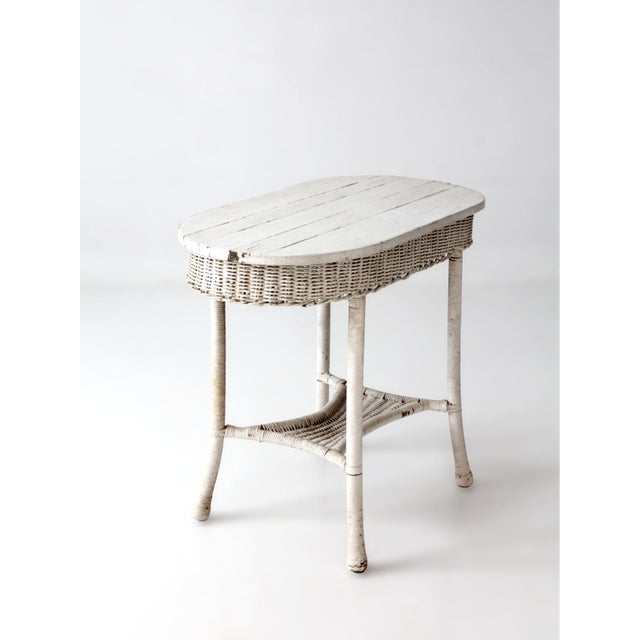 Antique White Wicker Sunroom Table For Sale - Image 15 of 15