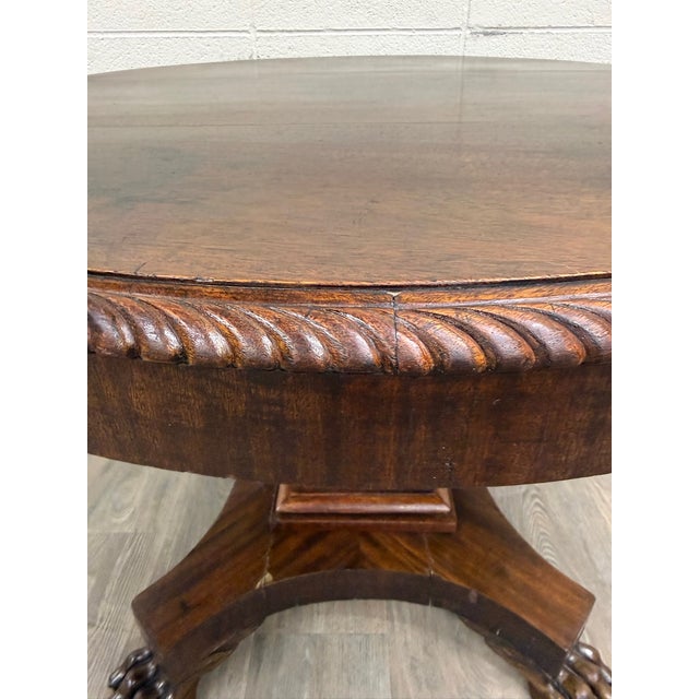 Mid 19th Century Antique American Empire Carved Mahogany Lion Paw Feet Pedestal Center Table For Sale - Image 5 of 11