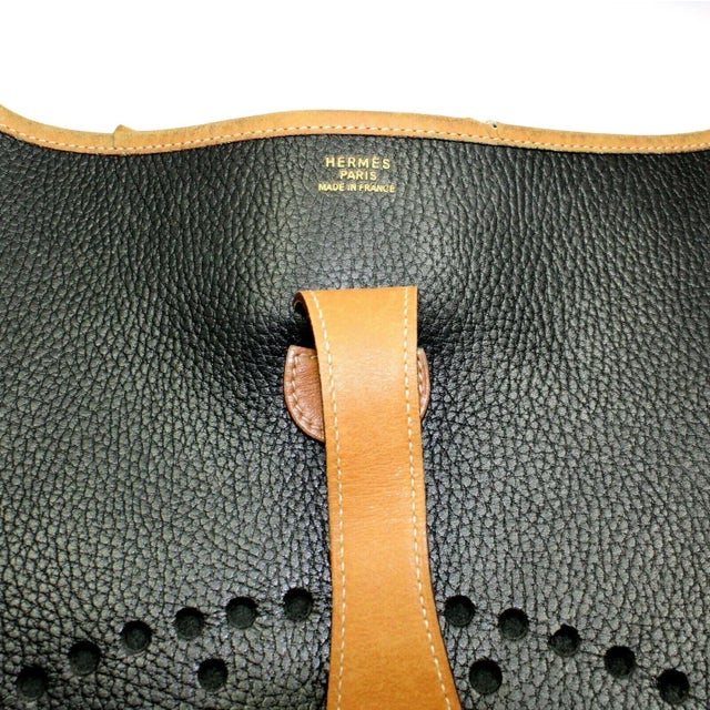 Hermès Hermes Evelyne Black + Brown Trim Leather GM Handbag Purse For Sale - Image 4 of 7